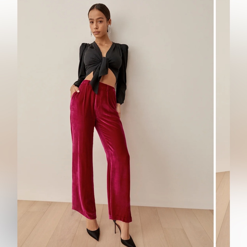 Reformation Petites Wes Velvet Pant Rhubarb - Size 8P
